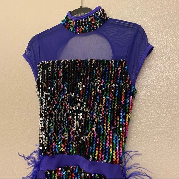 WEISSMAN Dance Costume lyrical jazz sassy feathers BOP TO THE TOP 13478 blue SA - Picture 3 of 12